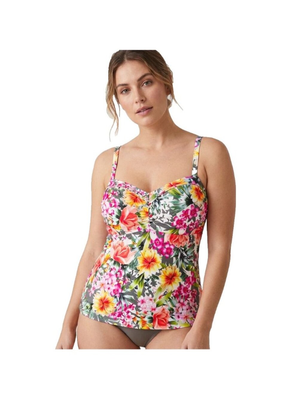 Tankini Swim Top Floral Sz 26W Bra Cups Adjustable Straps